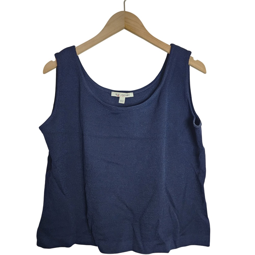 St. John Tank Top Women Large Blue Wool Blend Knit Scoop Neck Sleeveless Shell